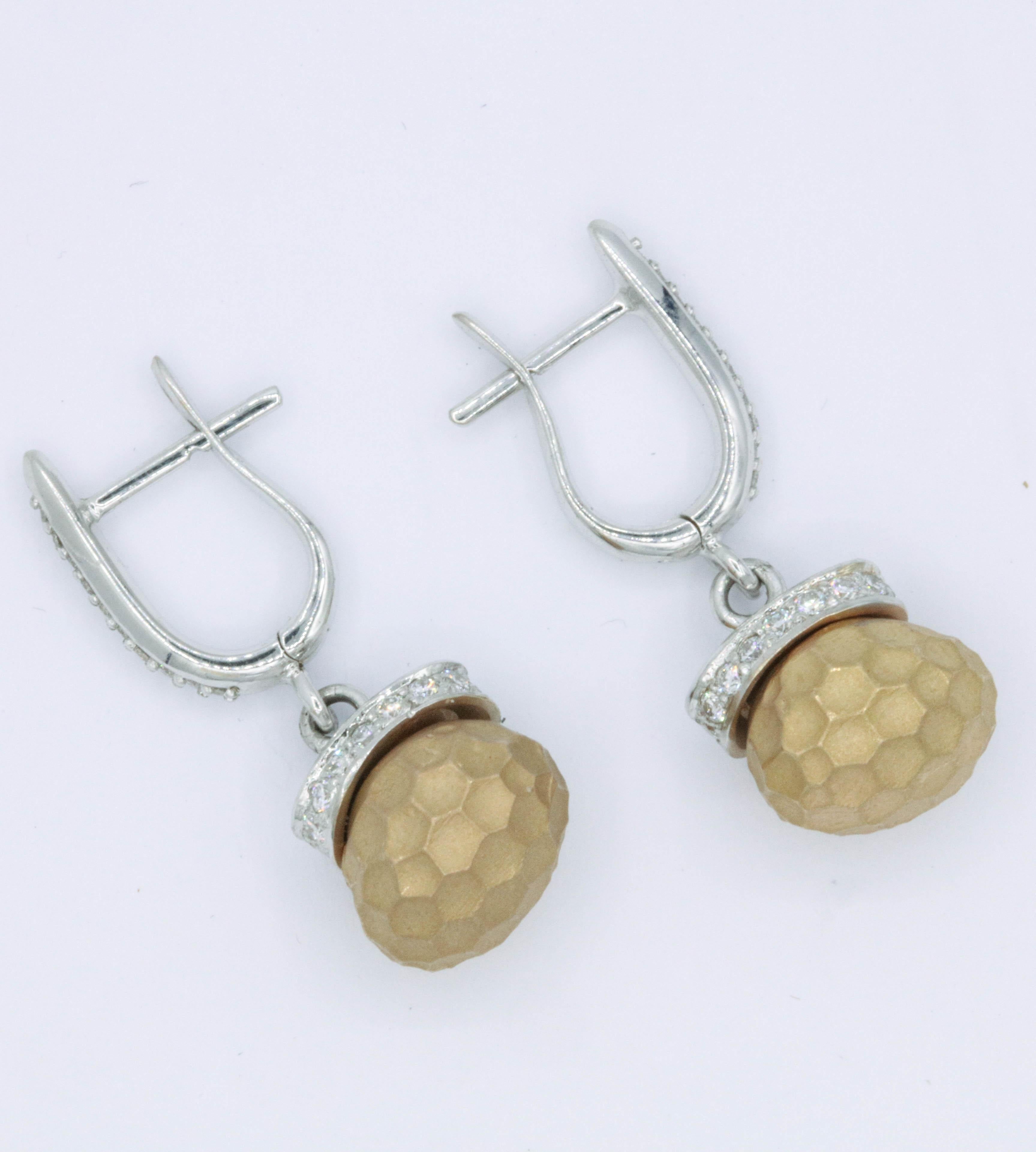 Women's Diamond Drop Nugget Earrings 0.46 Carats 18K White & Yellow Gold