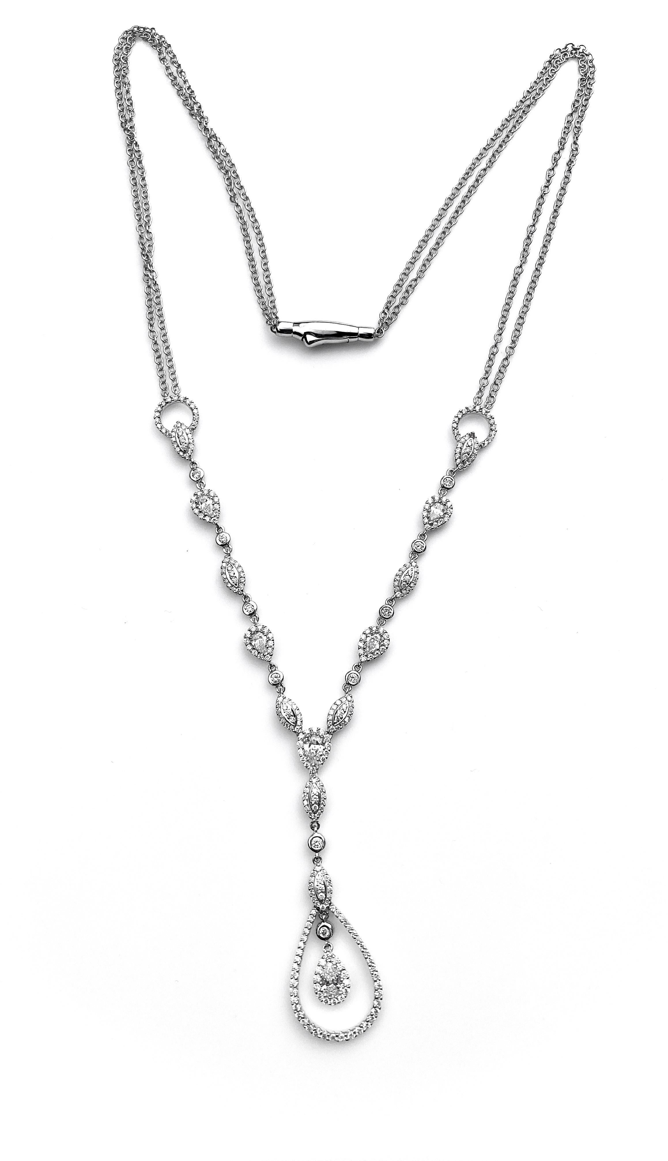 Women's Diamond Drop Pear Cut Diamond Necklace with Marquise and Round Cut Details For Sale