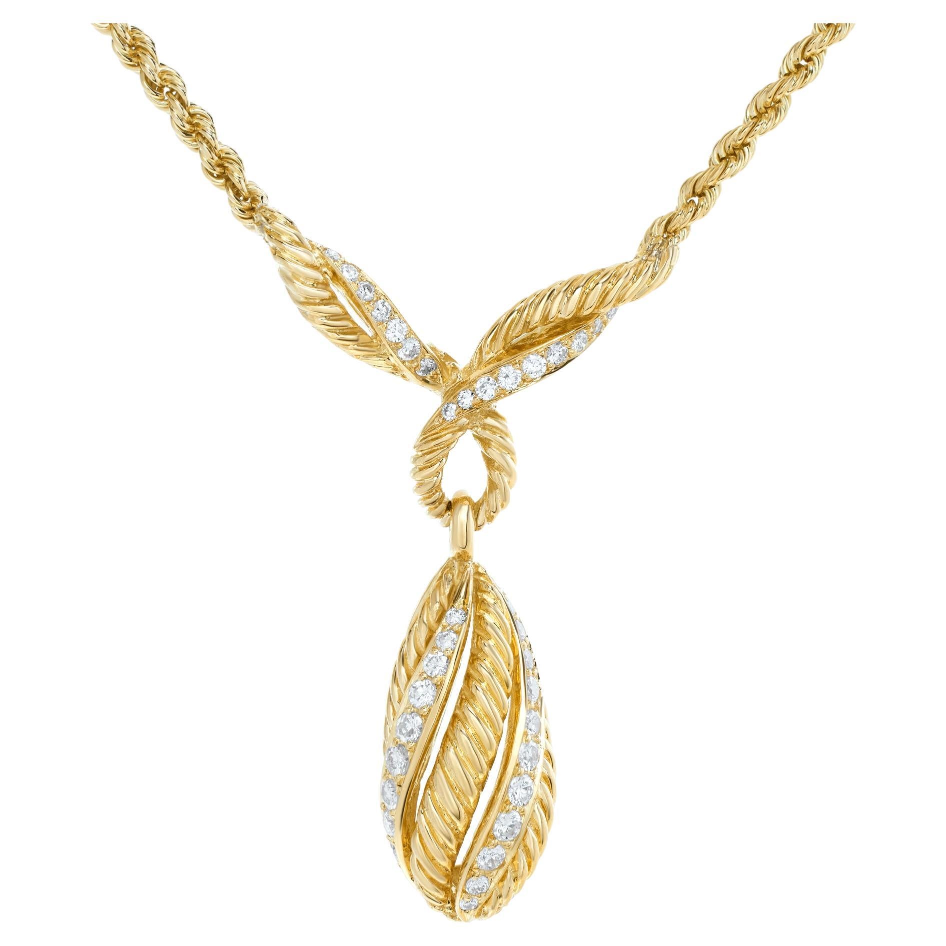 Diamond Drop Pendant Chain/Necklace Stamped "Cartier" in 18k Yellow Gold