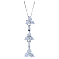 Diamant-Tropfen-Anhänger-Halskette, 14k Weißgold, runder Brillant 0,75 Karat
