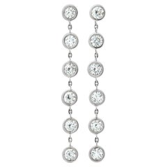 Vintage Diamond Drop Platinum Earrings with 5 Carats Total Weight in Round Diamonds