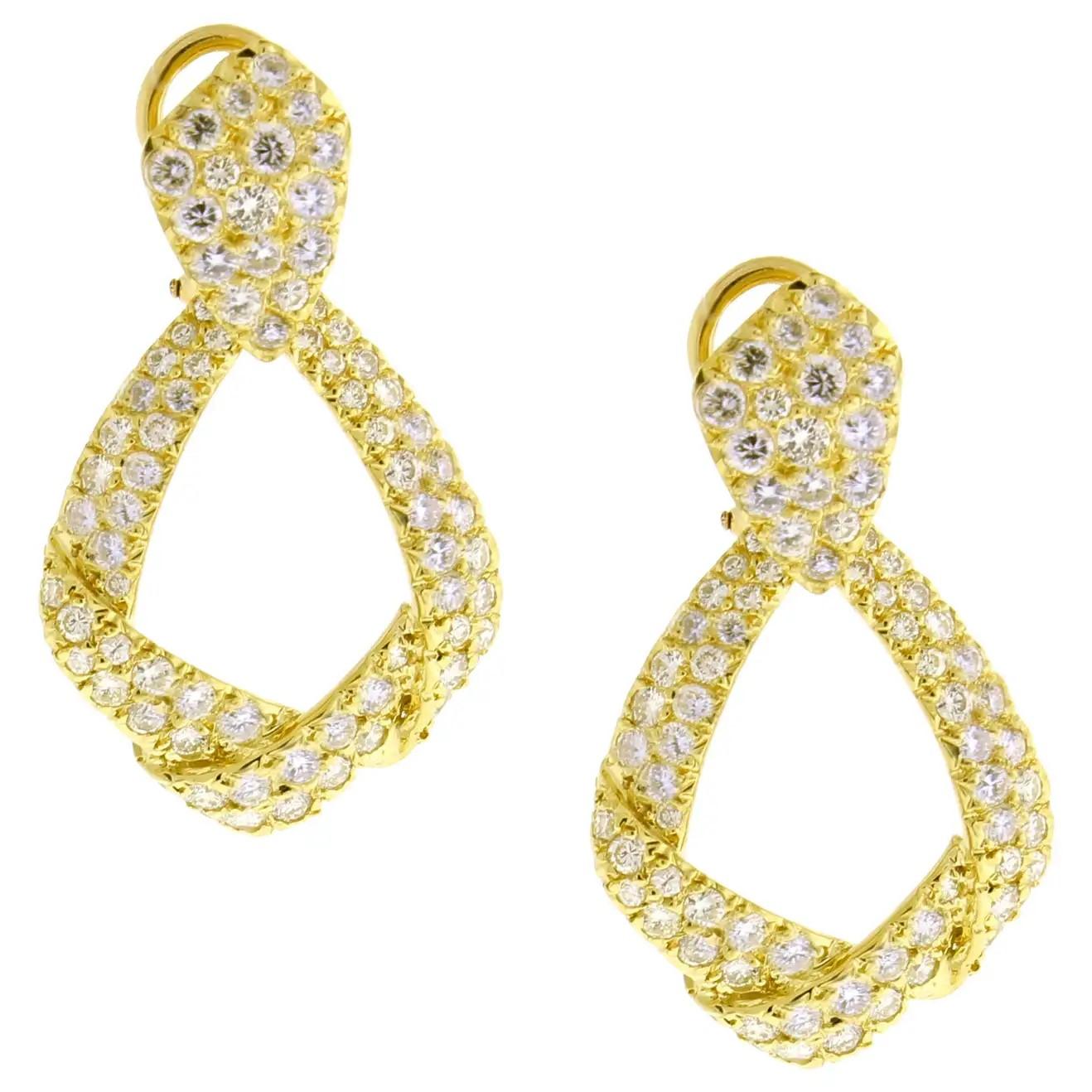 Diamond Drop Ribbon Earrings For Sale