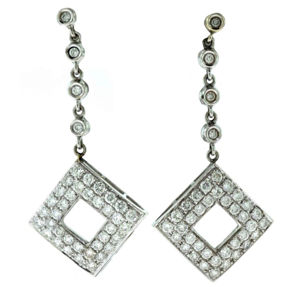 diamond square drop earrings