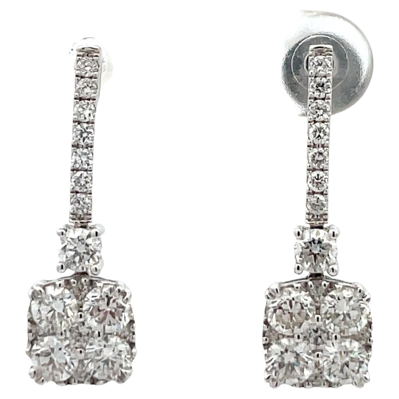 Quadratische Diamant-Tropfen-Ohrringe aus 18 Karat Weißgold mit 2 Karat Diamanten 4 Gramm