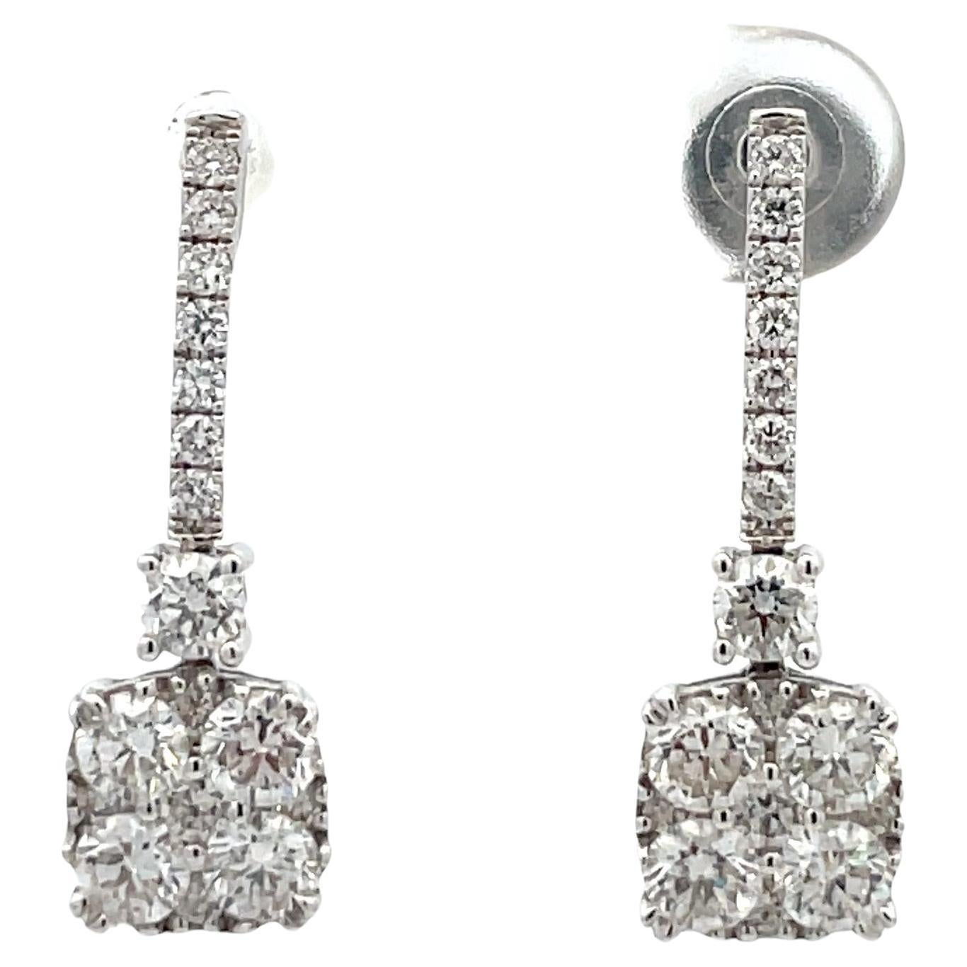 Diamond Drop Square Earrings 2 Carats 18 Karat White Gold 4 Grams For Sale