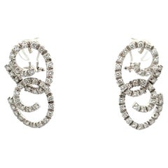 Diamond Drop Swirl Earrings 2 Carats G VS2 18 Karat White Gold 12 Grams