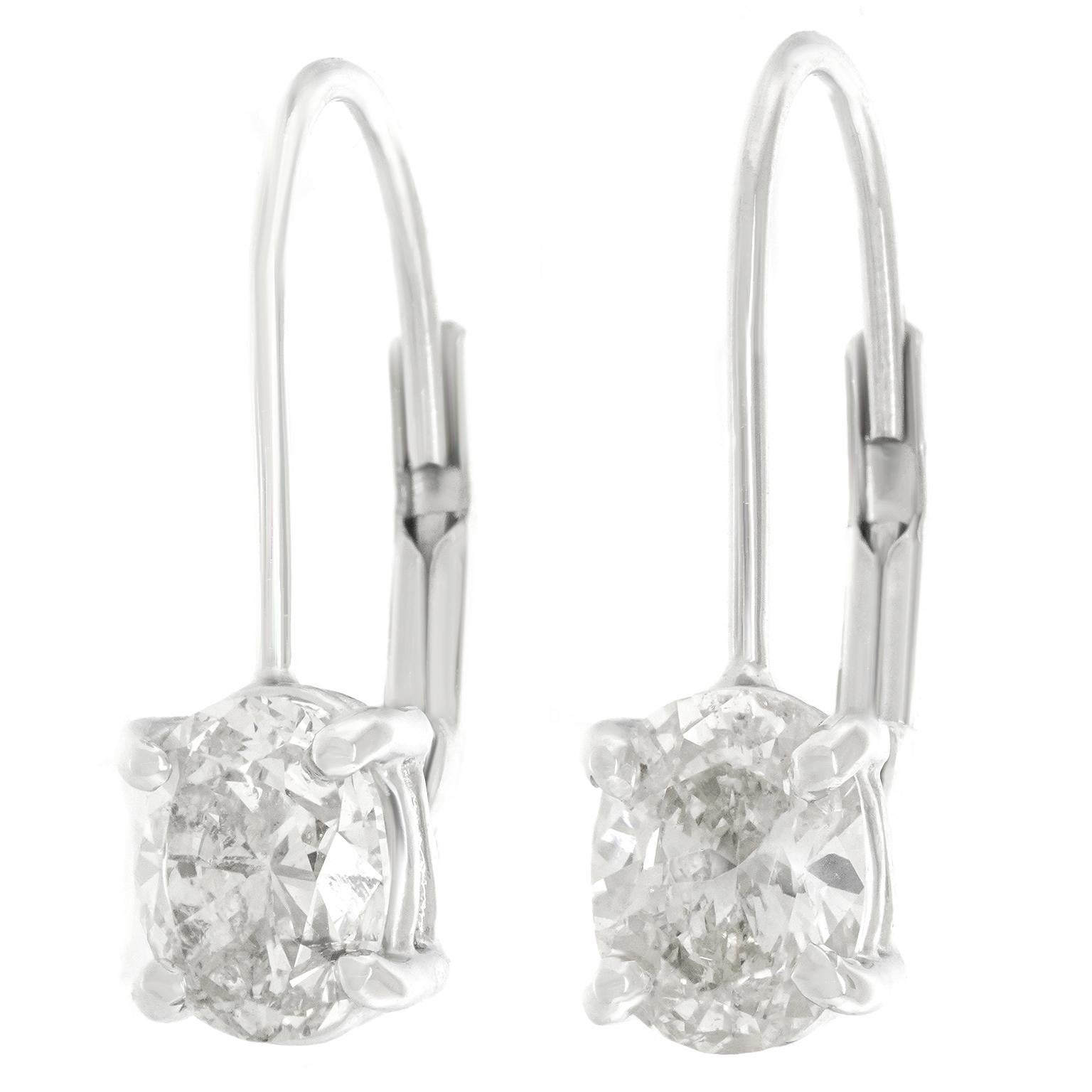 Oval Cut Diamond Drop White Gold Earrings For Sale
