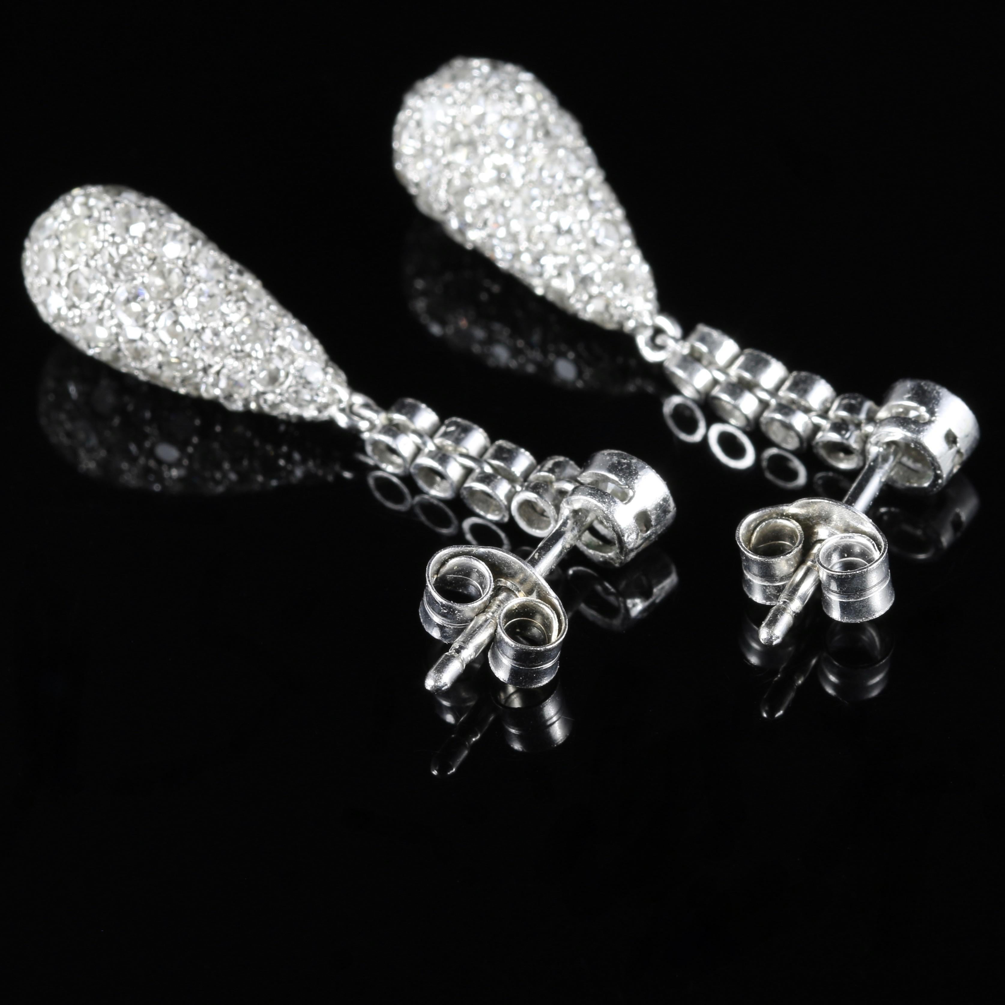 Edwardian  Diamond Dropper Earrings 18 Carat White Gold