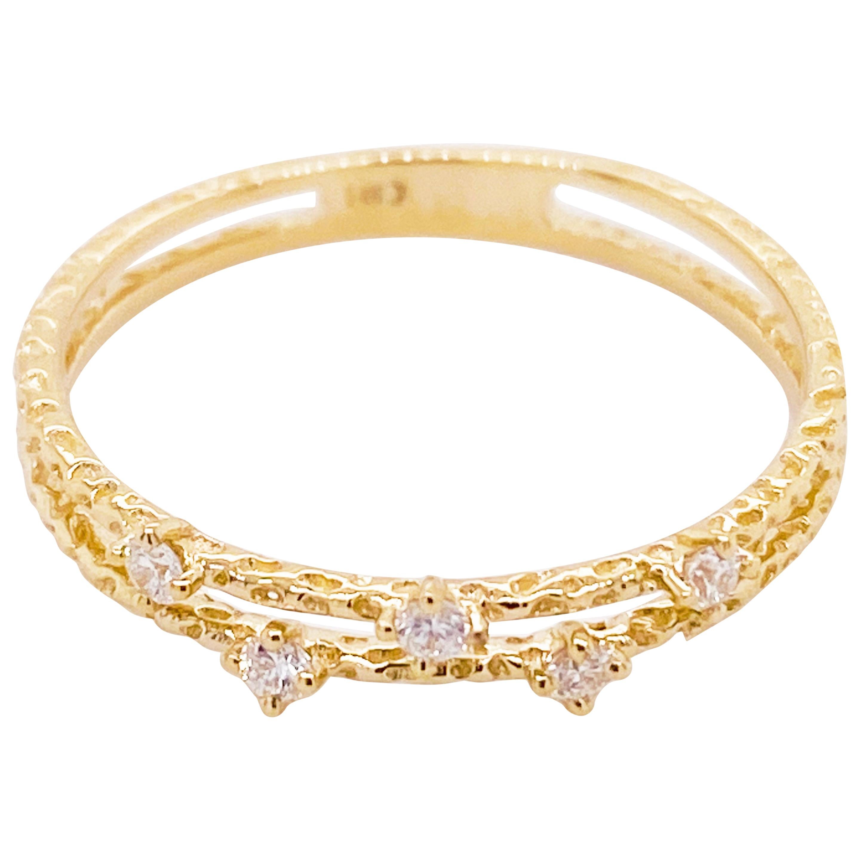 Diamant-Duet-Ring, 14 Karat Gold Diamant-Doppelbandring, stapelbarer Ring