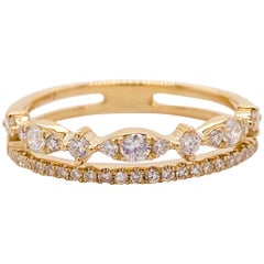 Diamond Duet Ring, 14 Karat Gold Diamond Double Band Ring, Stackable Ring