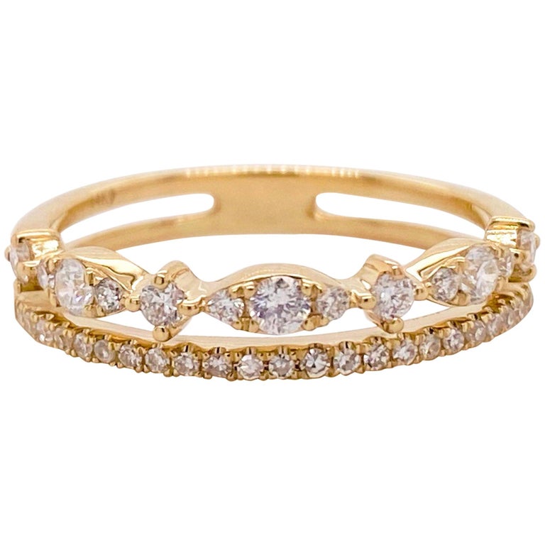 Customizable Diamond Duet Ring, 14 Karat Gold Diamond Double Band Ring ...