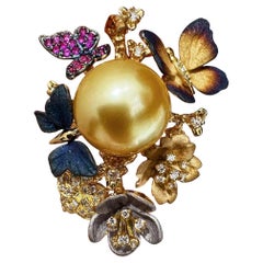 Limited Diamond Dust Butterfly 
Blossom Golden South Sea Pearl Pendant