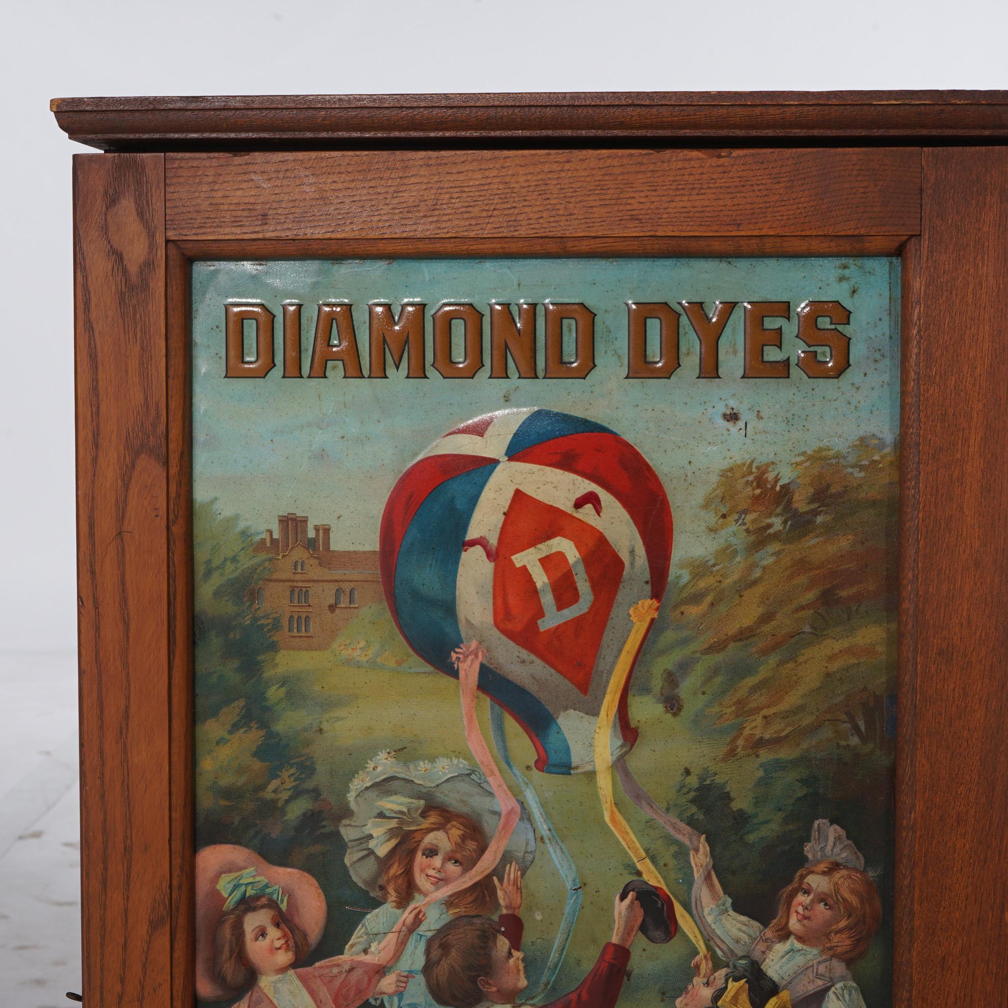 Diamond Dyes Embossed, Polychromed & Lithographic Oak Advertising Cabinet c1890 3
