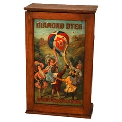 Diamond Dyes Embossed, Polychromed & Lithographic Oak Advertising Cabinet c1890