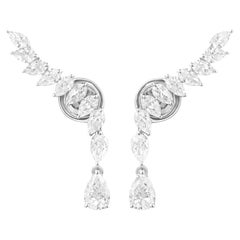 Diamond Ear Climber Drop Earrings with Pear and Marquise Diamonds 18K White Gold
