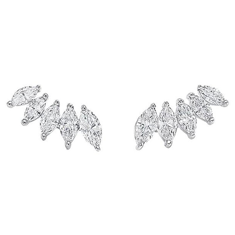 Boucles d'oreilles en or blanc 14 carats avec diamants taille marquise de 1 1/4 carat certifiés en vente