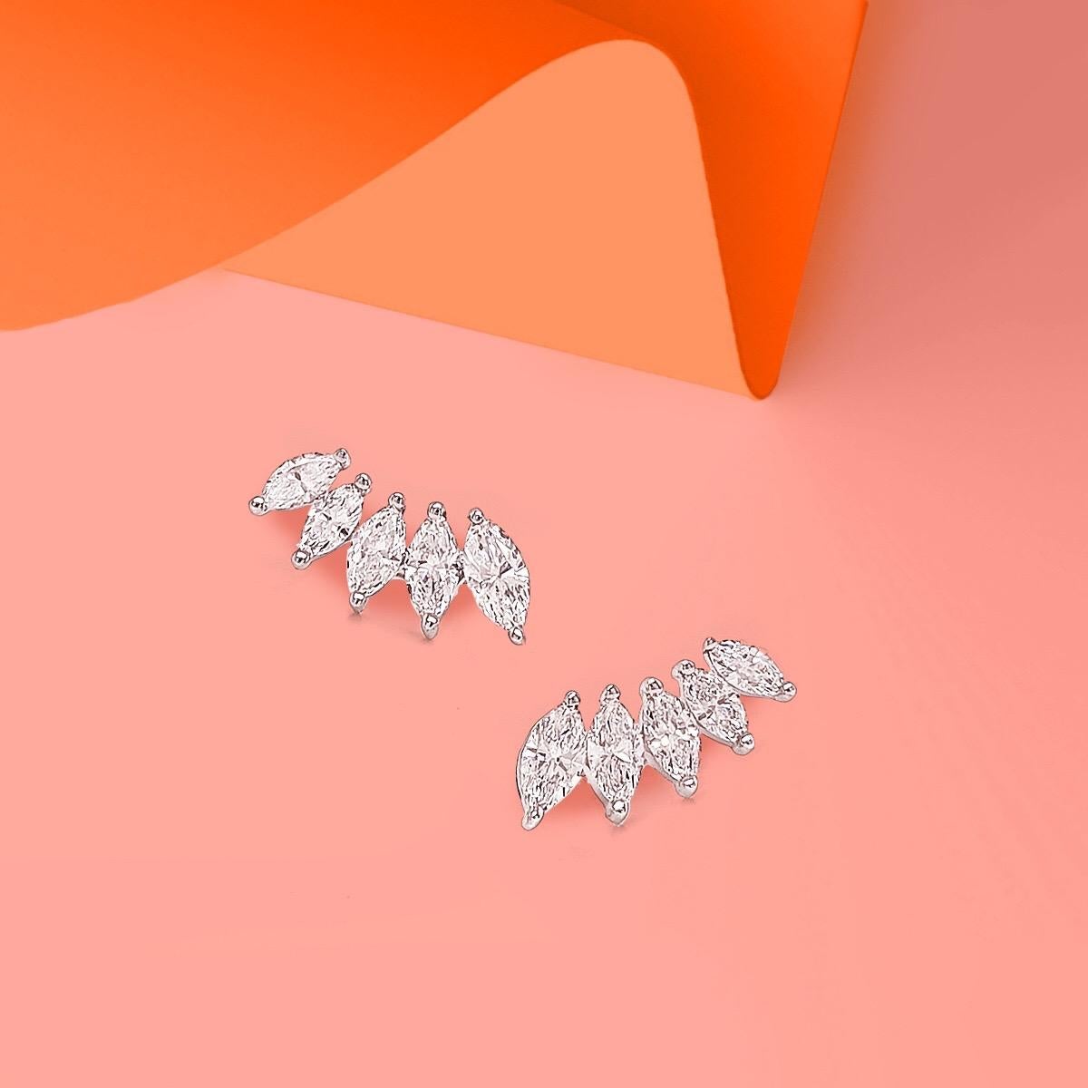 Boucles d'oreilles en or blanc 14 carats avec diamants taille marquise de 1 1/4 carat certifiés Neuf - En vente à Rutherford, NJ