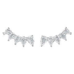 Diamond Ear Climbers 1 1/4 Carat Pear Shape in 14 Kt White Gold IGI Certified