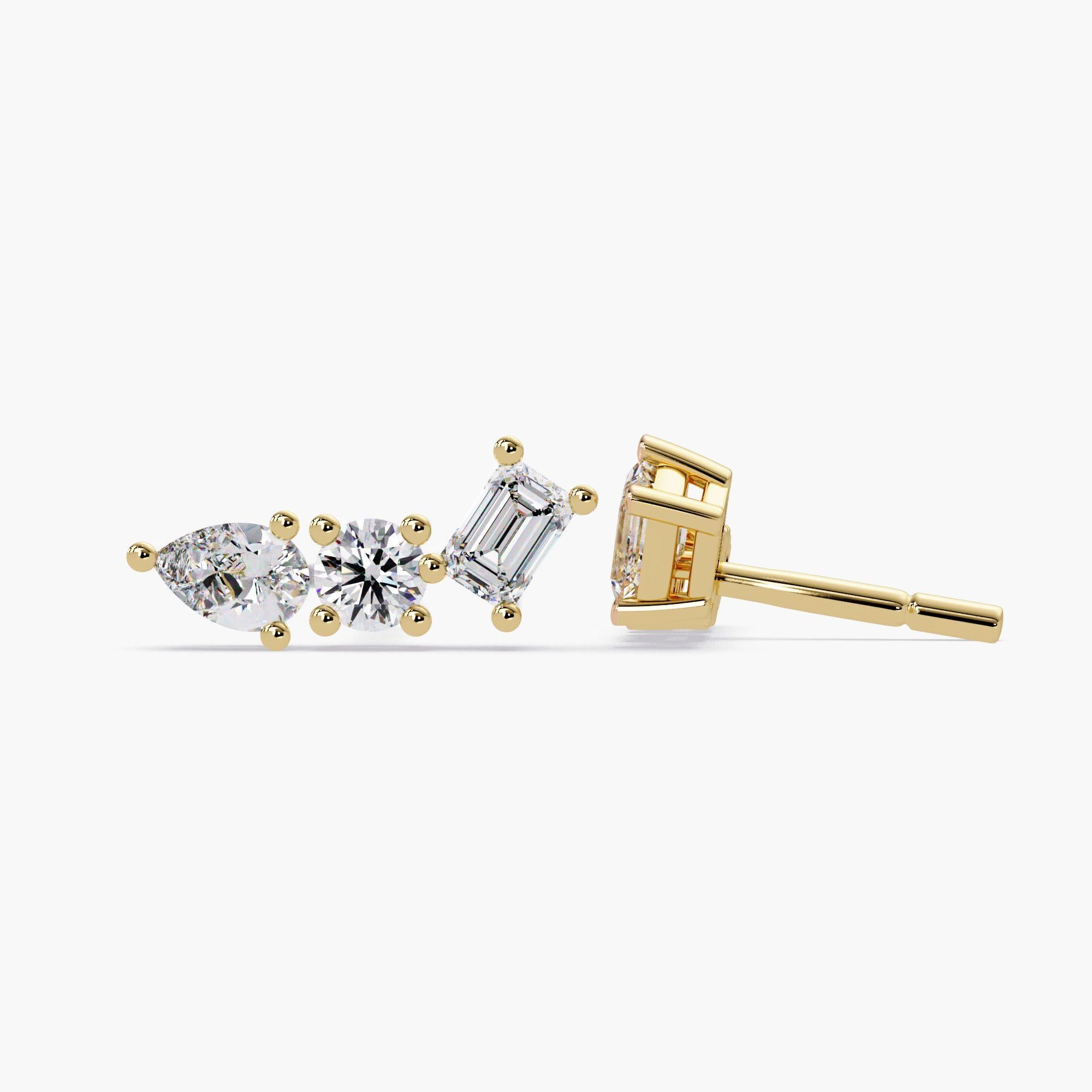 Contemporaneo Diamond Ear Climbers, 1Ctw Diamond Studs, SI1 GH Color, 14K Solid Gold, Pushback in vendita