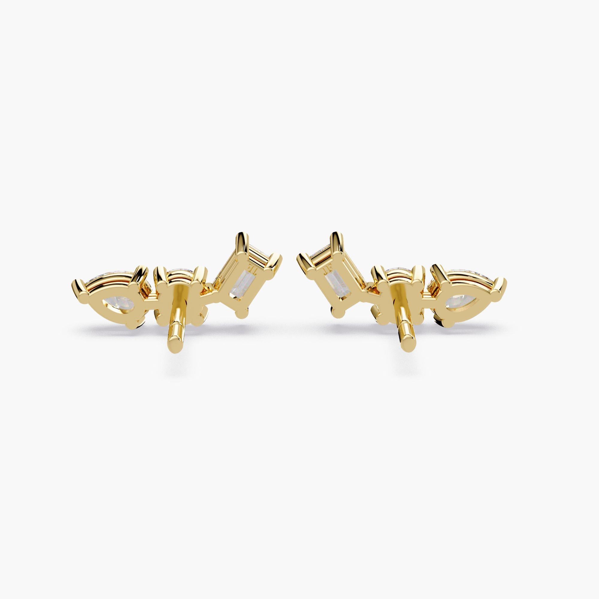 Taglio a goccia Diamond Ear Climbers, 1Ctw Diamond Studs, SI1 GH Color, 14K Solid Gold, Pushback in vendita