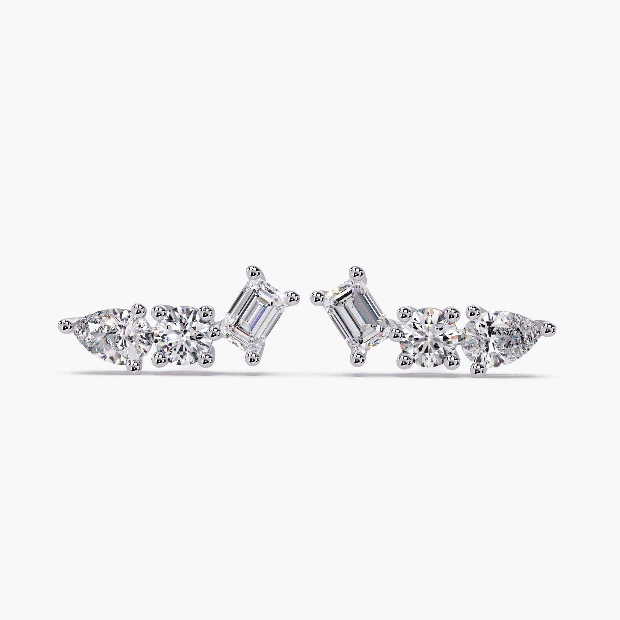 da uomo o donna Diamond Ear Climbers, 1Ctw Diamond Studs, SI1 GH Color, 14K Solid Gold, Pushback in vendita