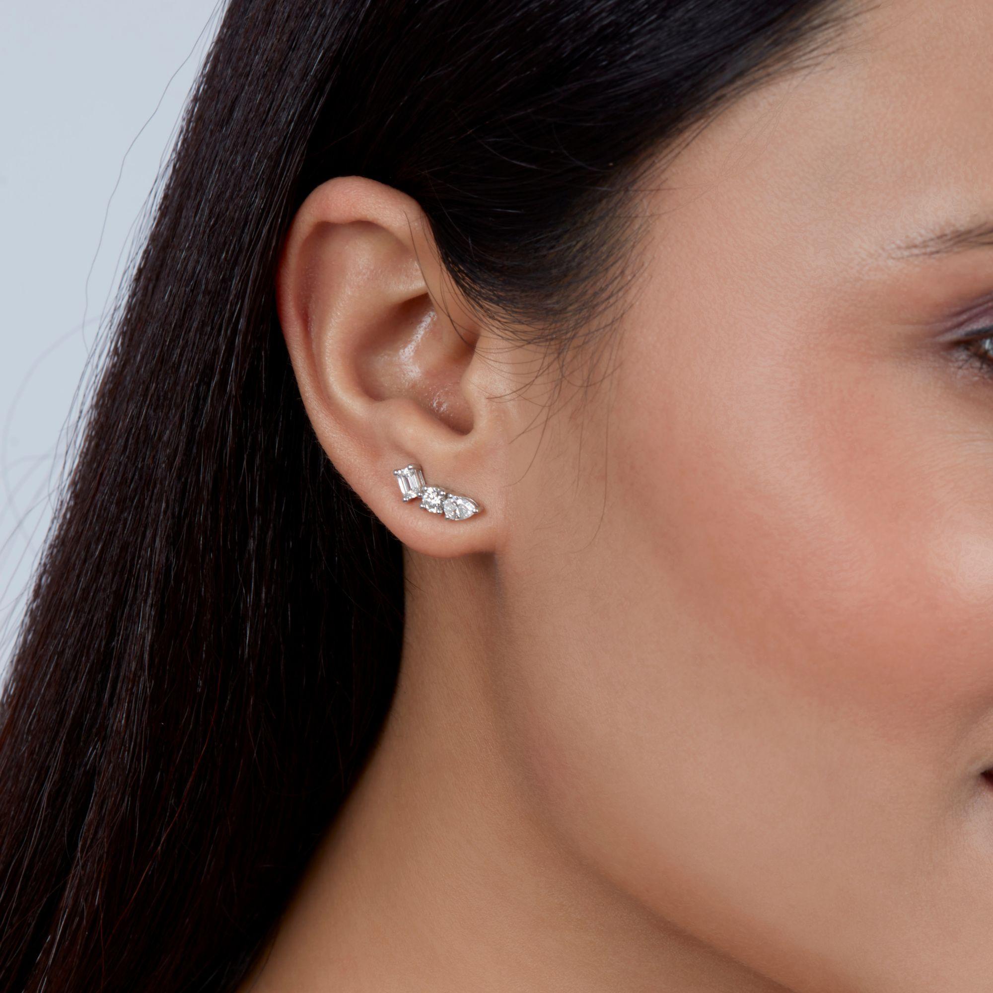 Diamond Ear Climbers, 1Ctw Diamond Studs, SI1 GH Color, 14K Solid Gold, Pushback in vendita 2