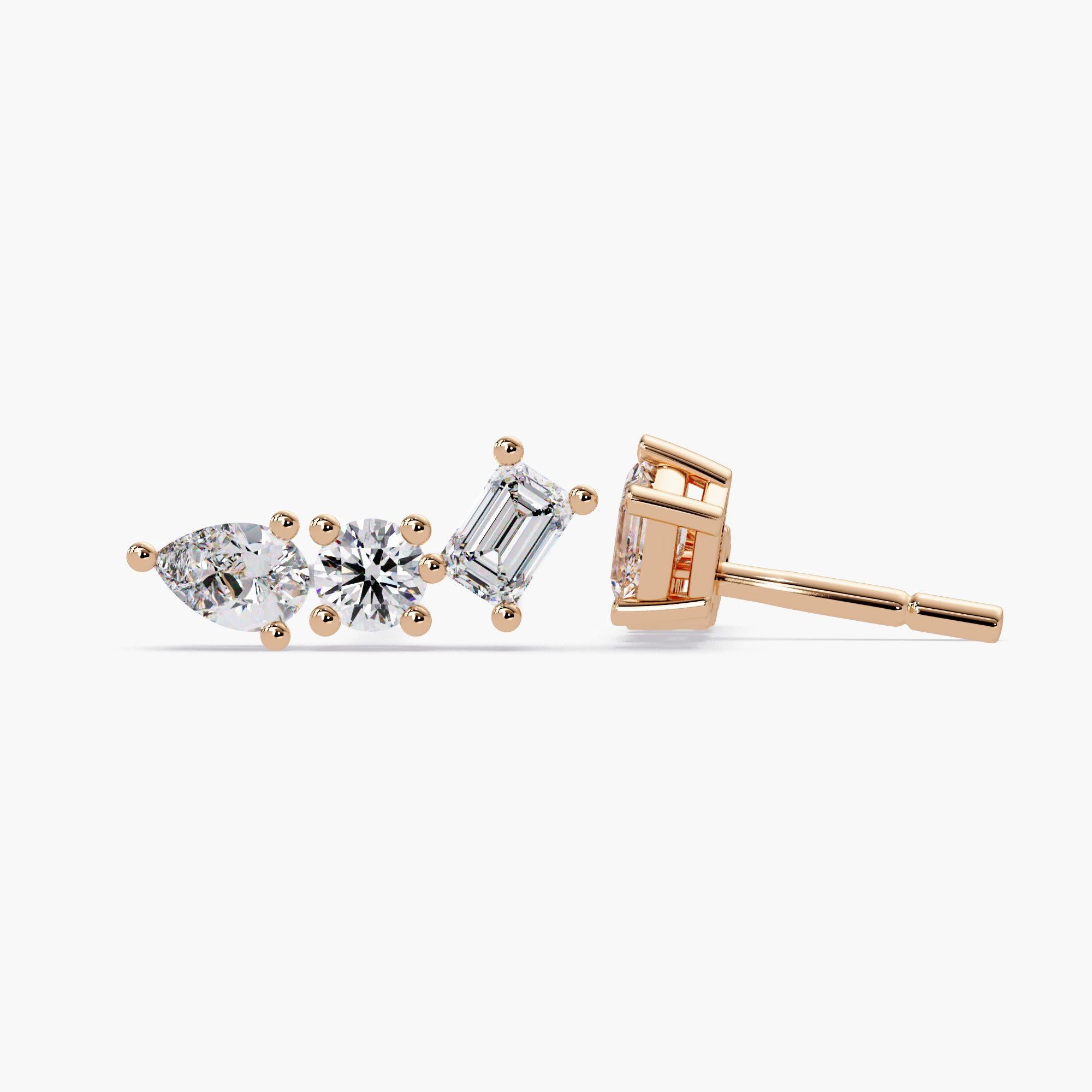 Diamond Ear Climbers, 1Ctw Diamond Studs, SI1 GH Color, 14K Solid Gold, Pushback in vendita 3
