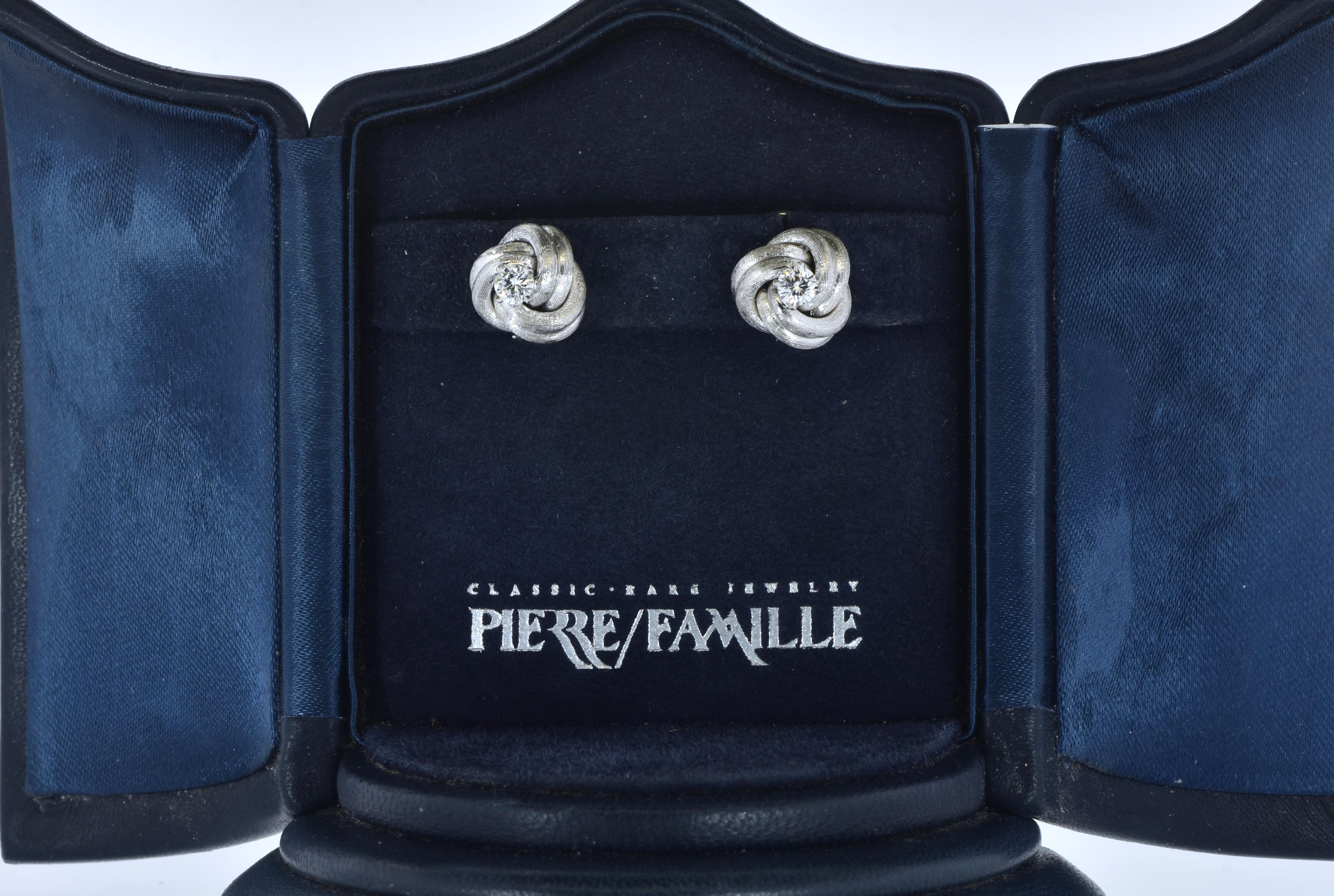 Brilliant Cut Diamond Ear Stud White Gold Medium Size Earrings in a Love Knot Motif. For Sale