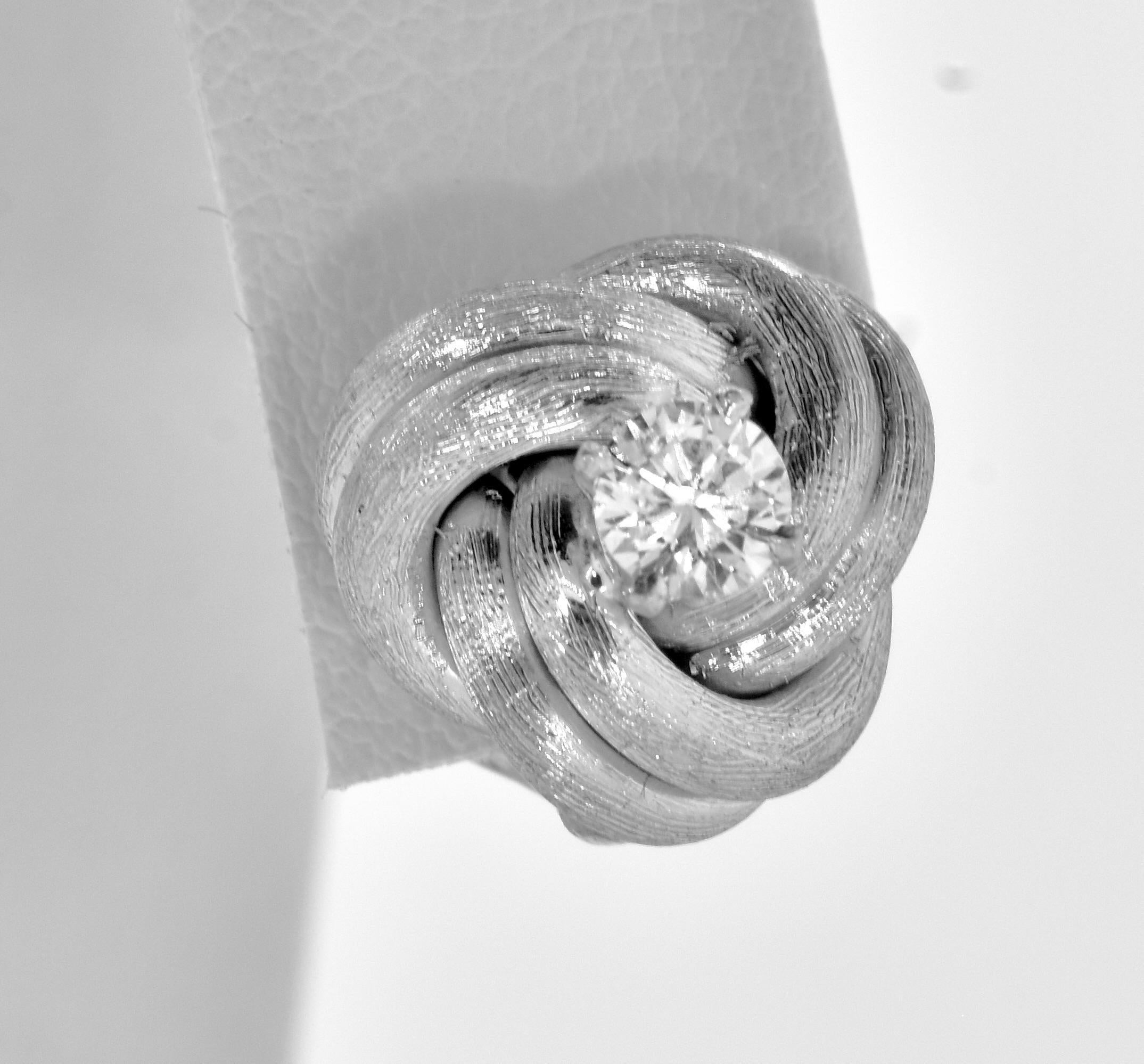 Diamond Ear Stud White Gold Medium Size Earrings in a Love Knot Motif. For Sale 1