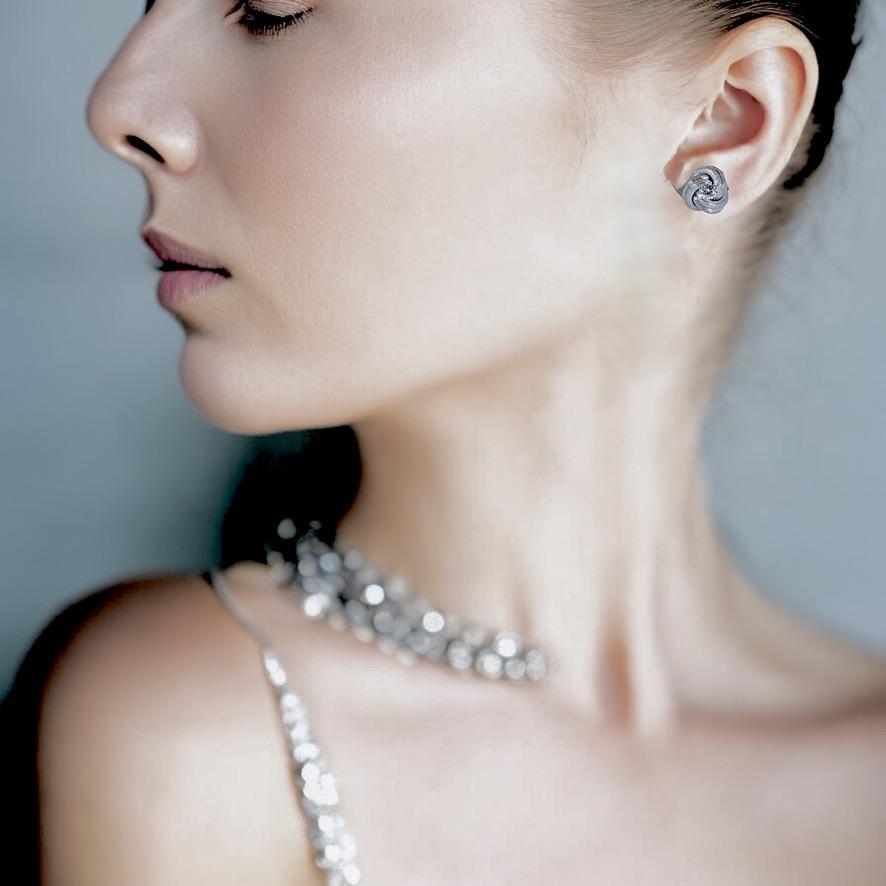 Diamond Ear Stud White Gold Medium Size Earrings in a Love Knot Motif. For Sale 2
