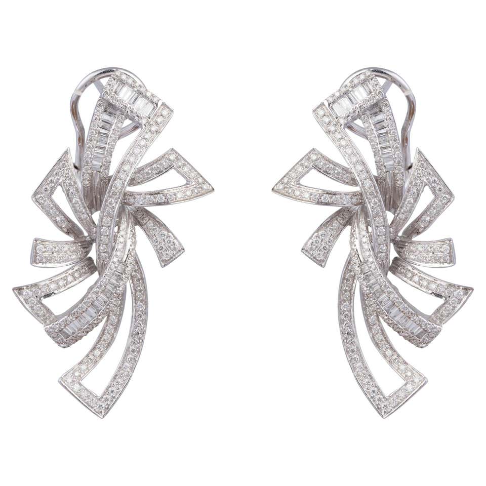 Tiffany and Co. White Gold Signature Logo Diamond Bar Dangle Earrings ...