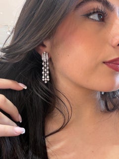 White Gold Diamond Chandelier Earrings 7.00 Carat Multi Strand Prong Set Earring