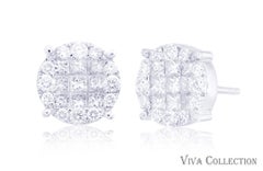 Diamond Earring Round Illusion Stud in 18 Karat White Gold