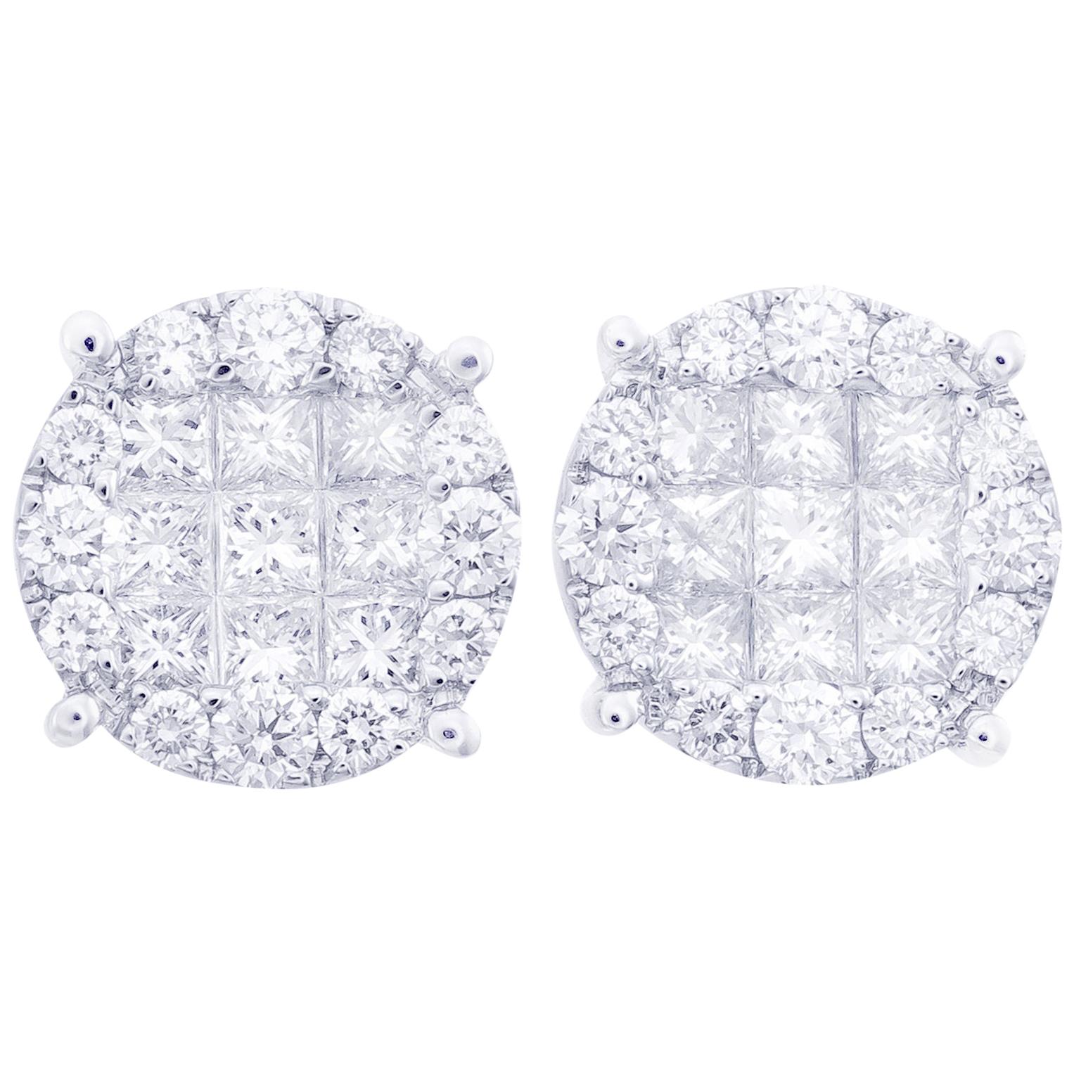 Diamond Earring Round Illusion Stud in 18 Karat White Gold For Sale