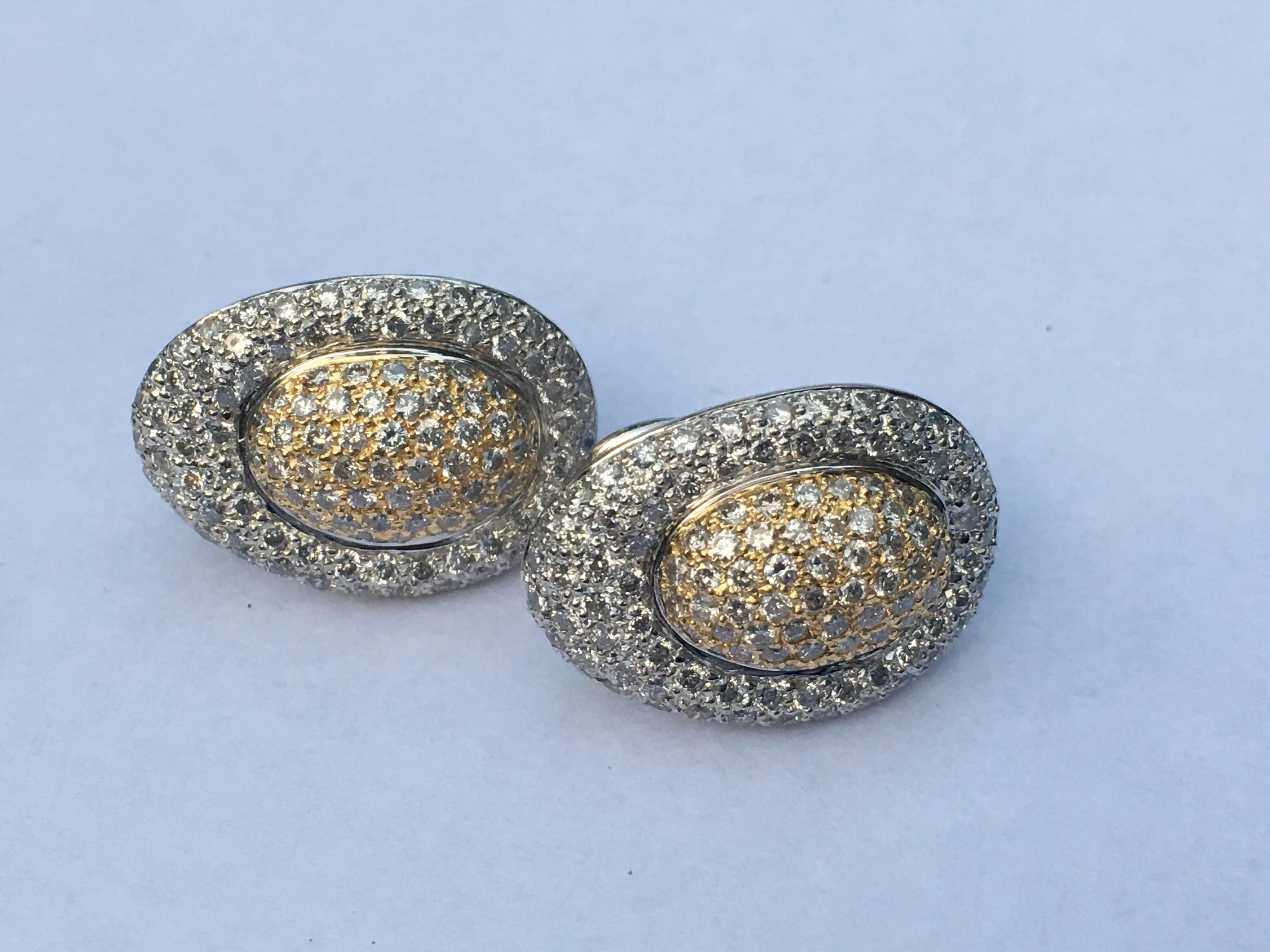 Diamond Earring Set in 18 Karat Two-Tone Gold In New Condition In Trumbull, CT