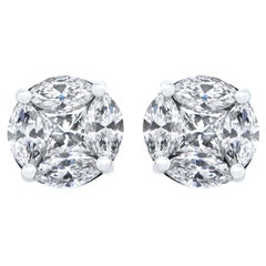 Diamond Earring Studs 3.05 Carat in 14 Karat White Gold