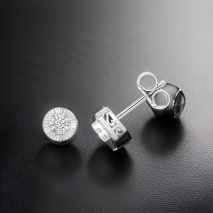 Diamond Earrings 0.10ct Bezel Halo Cluster studs 9ct White Gold In New Condition For Sale In Ilford, GB