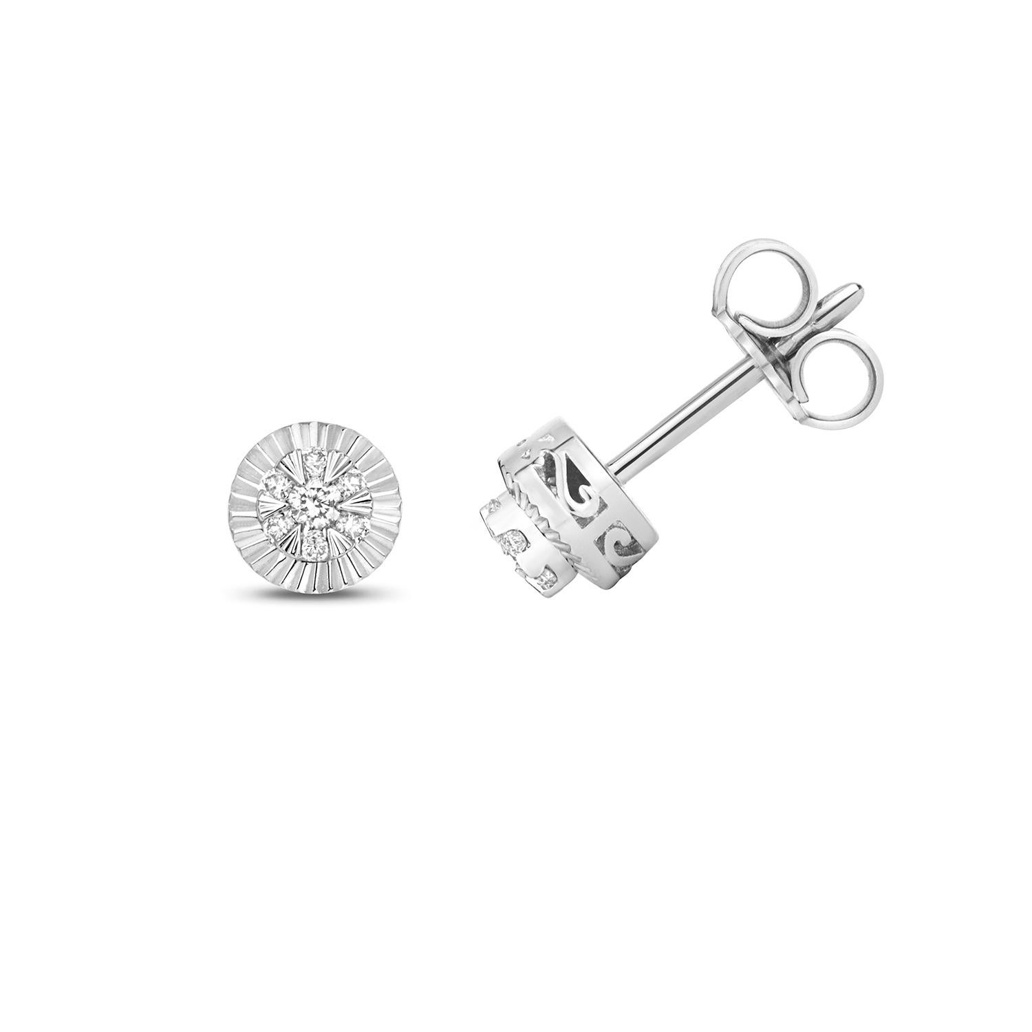 Diamond Earrings 0.10ct Bezel Halo Cluster studs 9ct White Gold For Sale 1