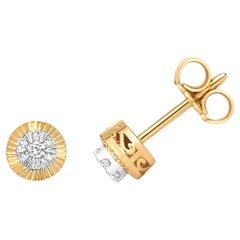 Boucles d'oreilles diamant 0.10ct studs in 9ct Yellow Gold Bezel halo cluster