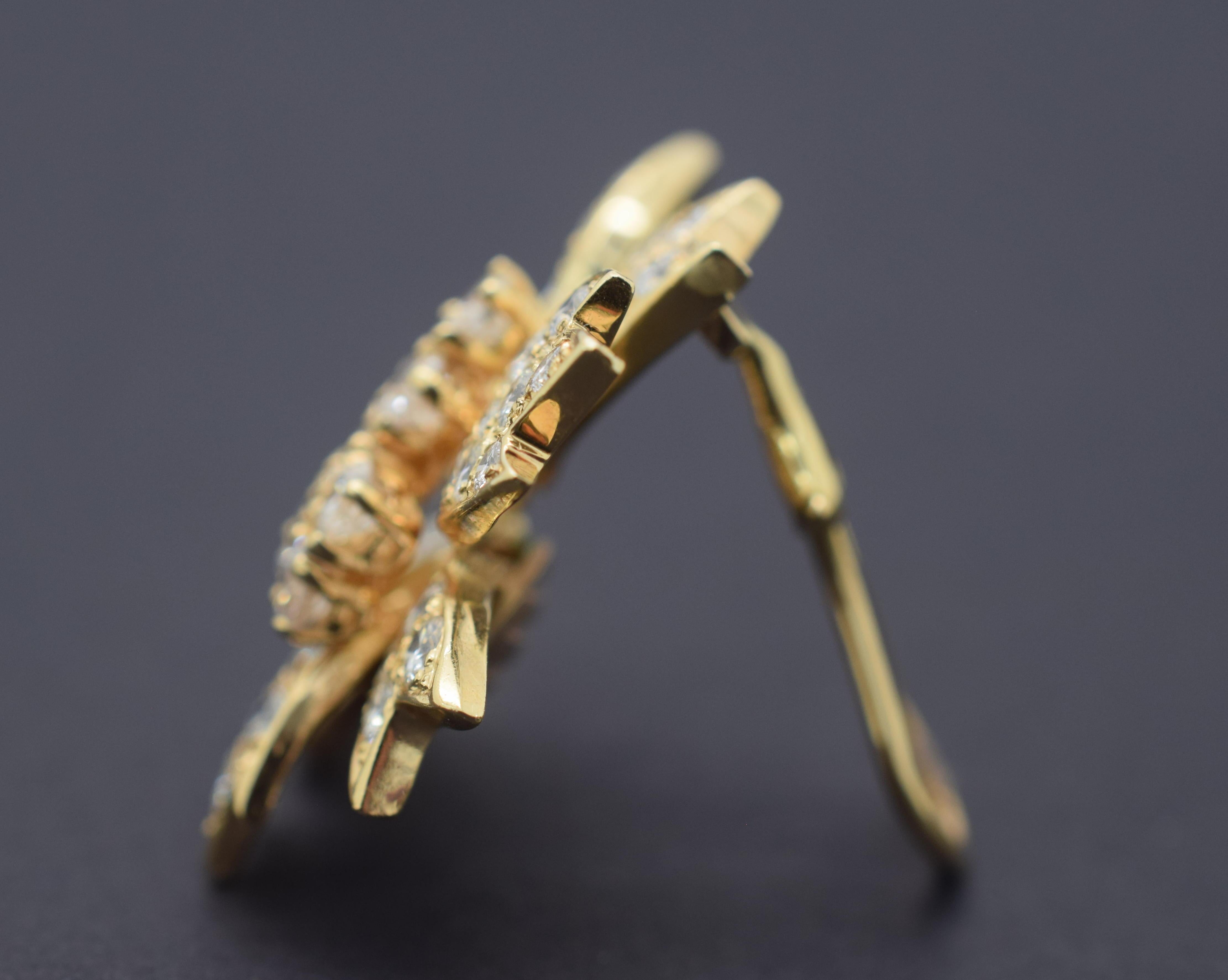 Round Cut Diamond Earrings 10.20 Carat Vintage Clip on Floral Design 18 Karat Yellow Gold