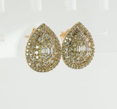 Diamond Earrings 14K Gold Cluster Pear Shape 1.72 TDW