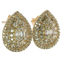 Diamond Earrings 14K Gold Cluster Pear Shape 1.72 TDW