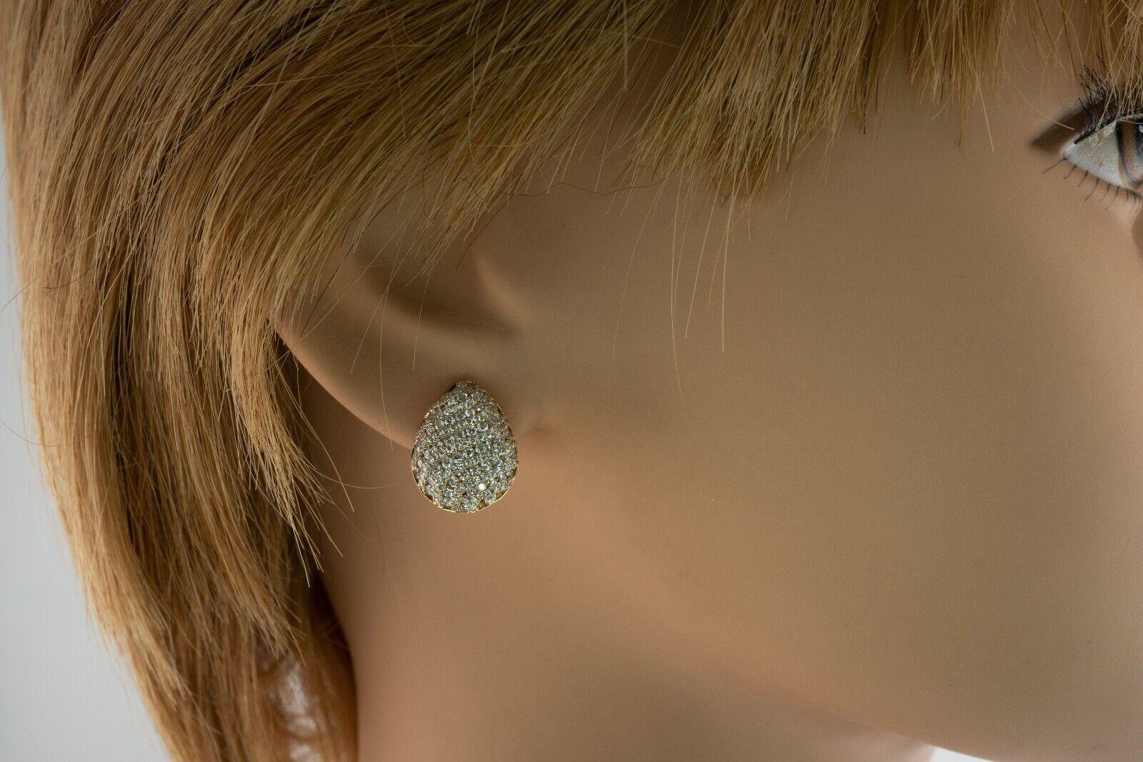Round Cut Diamond Earrings 14K Gold Cluster Pear Shape 4.11 TDW For Sale