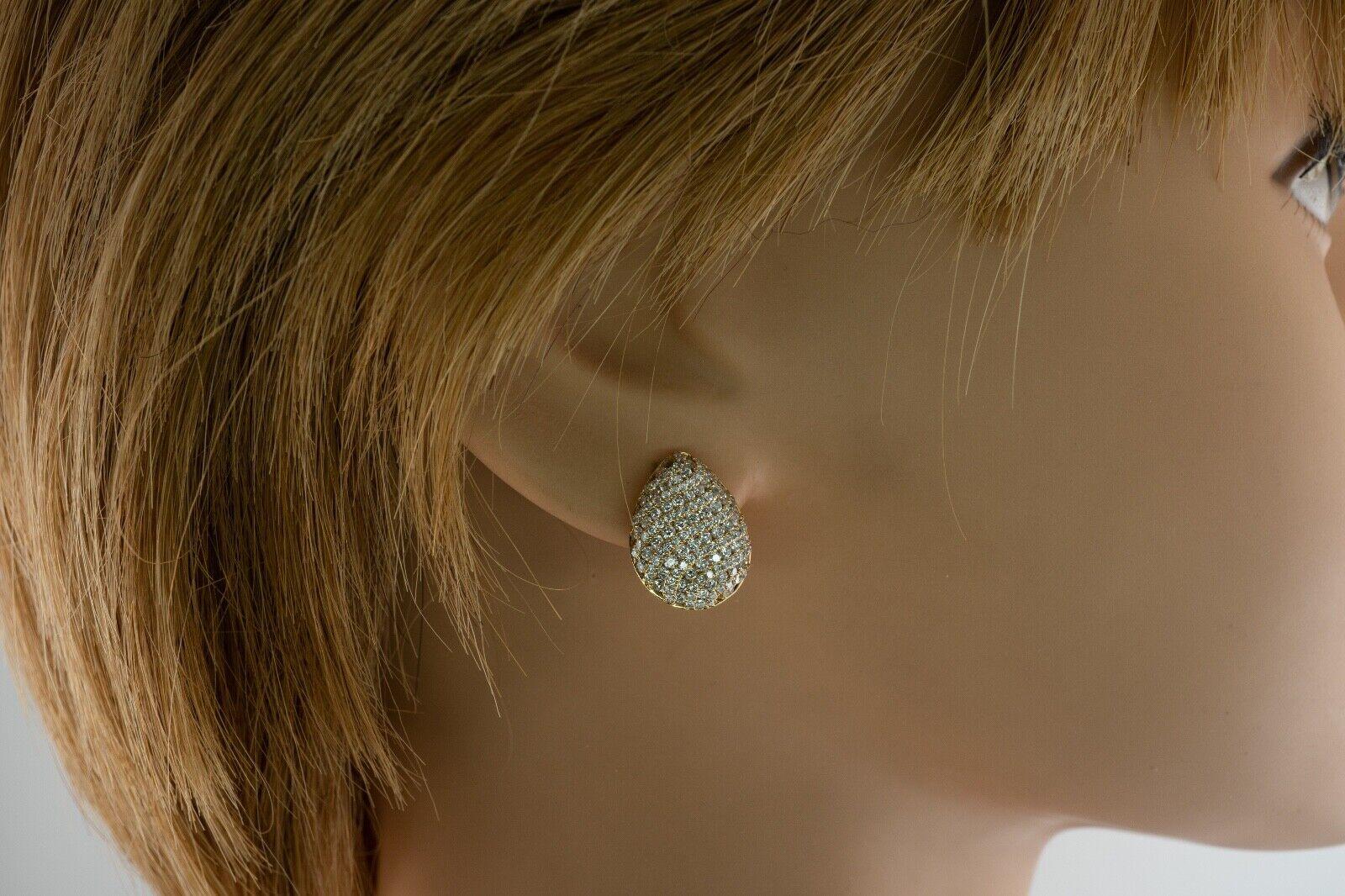 Diamond Earrings 14K Gold Cluster Pear Shape 4.11 TDW For Sale 2