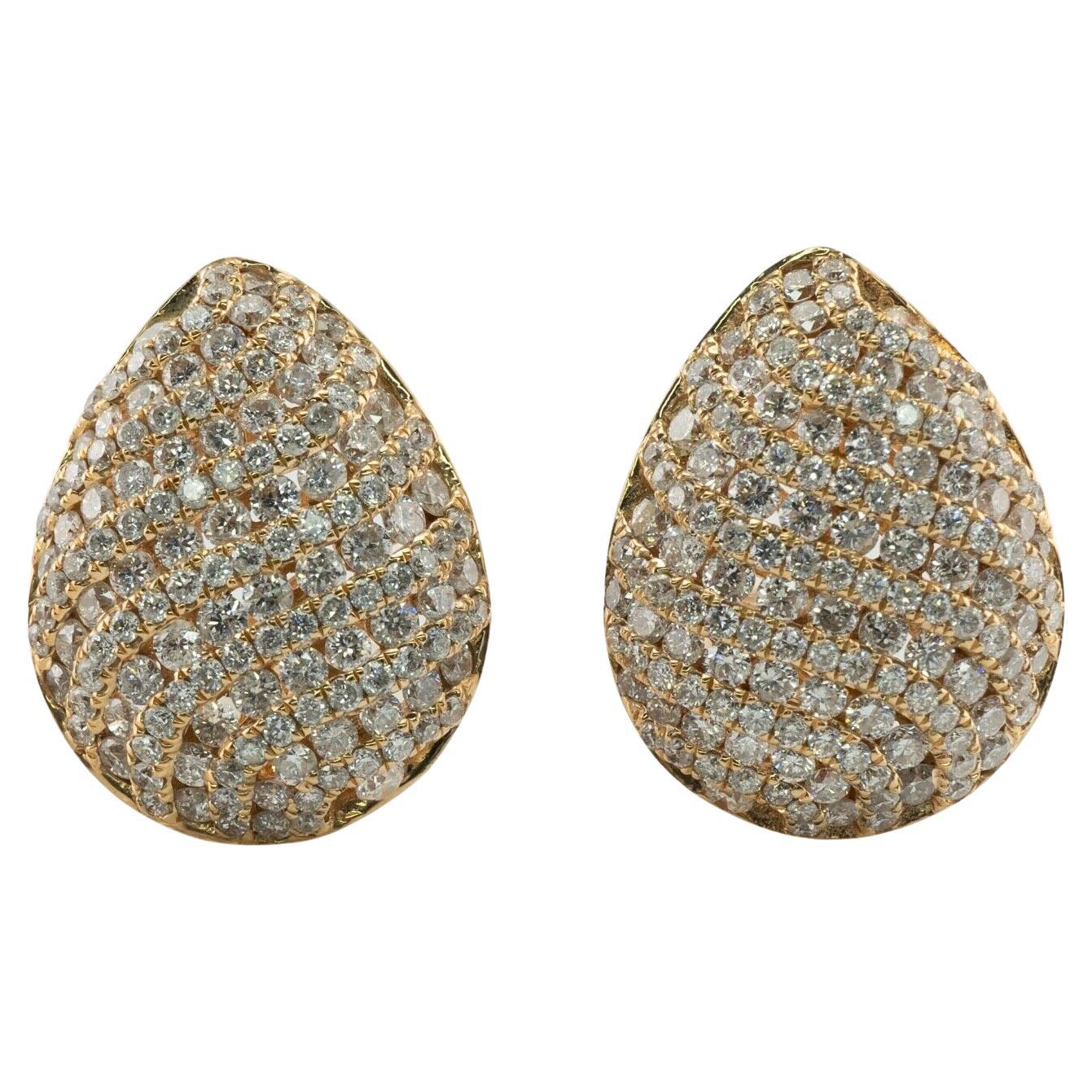 Diamond Earrings 14K Gold Cluster Pear Shape 4.11 TDW For Sale