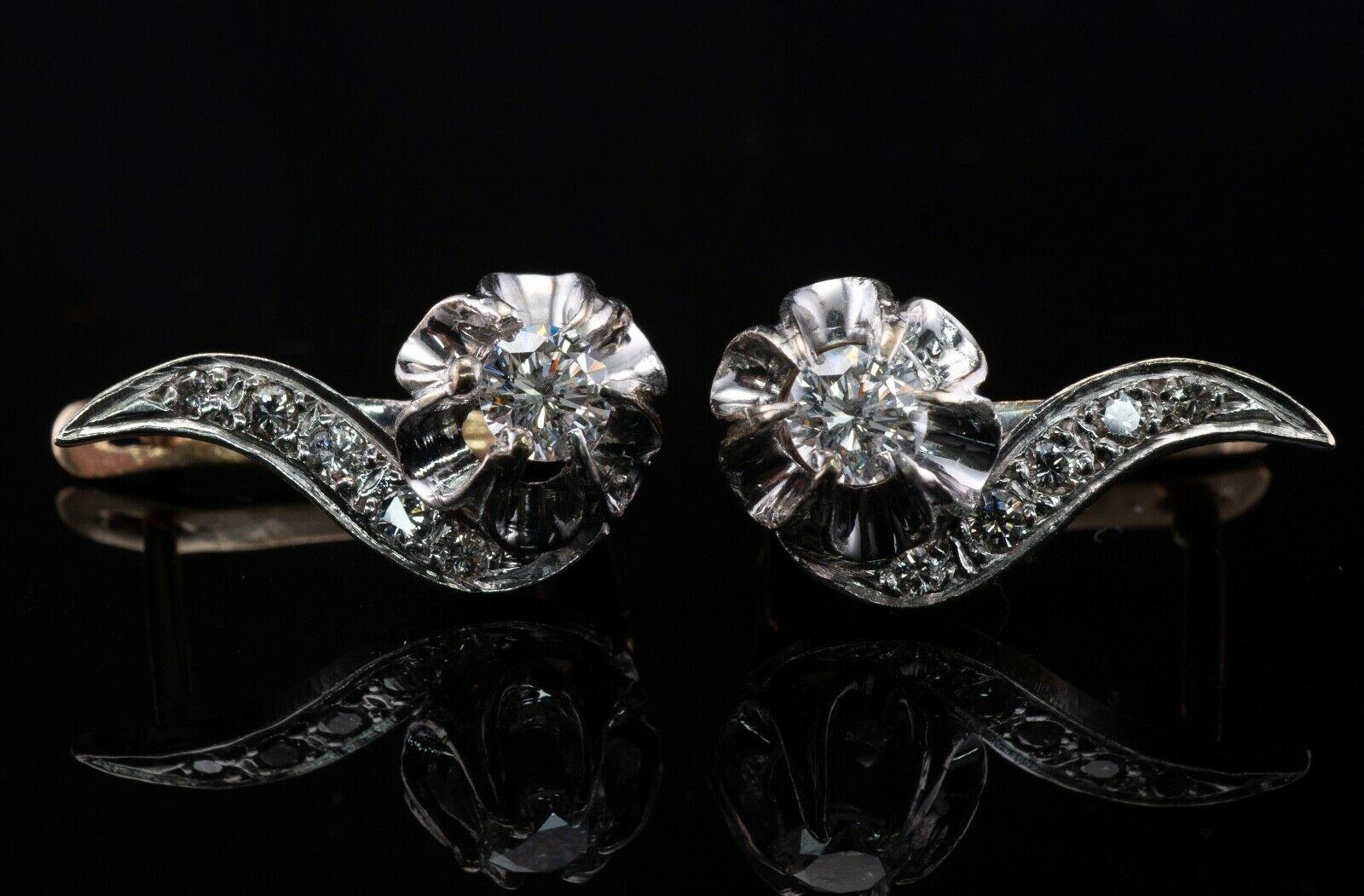 Diamond Earrings 14K Gold Russian Buttercup .74cttw For Sale 1