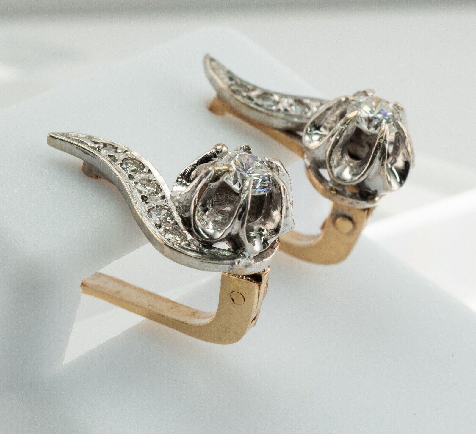 Diamond Earrings 14K Gold Russian Buttercup .74cttw USSR For Sale 5