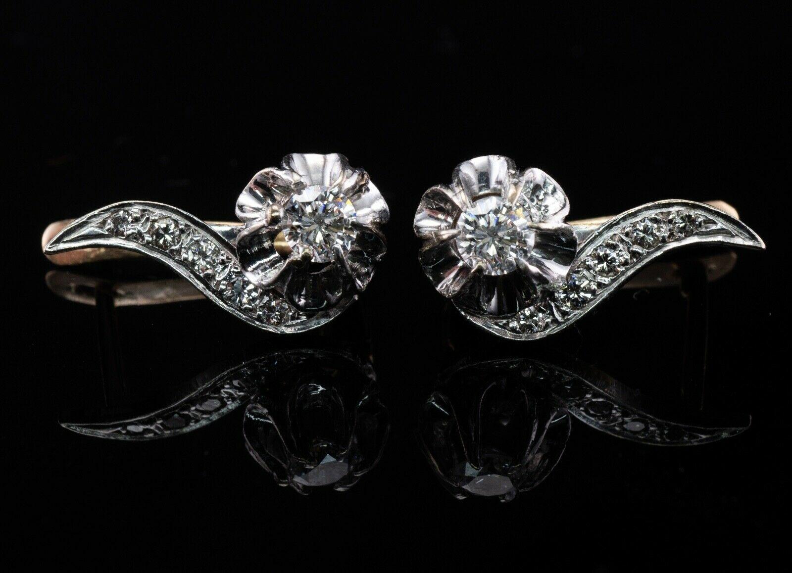 Diamond Earrings 14K Gold Russian Buttercup .74cttw USSR For Sale 6