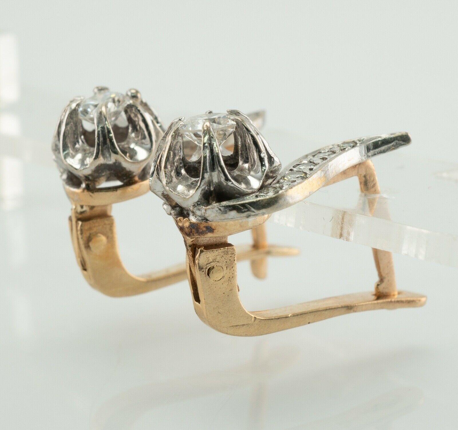 Diamond Earrings 14K Gold Russian Buttercup .74cttw USSR In Good Condition For Sale In East Brunswick, NJ