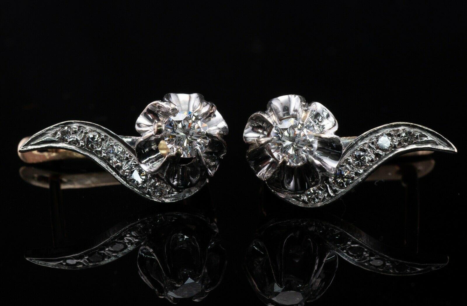 Diamond Earrings 14K Gold Russian Buttercup .74cttw USSR For Sale 2